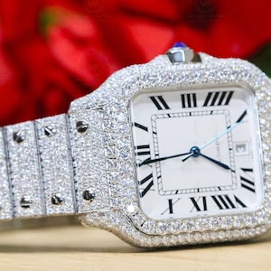42mm Dial Men Hip Hop Alternate Real Diamond Watch, Never Color Tarnish Watch VVS Colorless Moissanite Men's Fully Iced Out Bust Down Watch