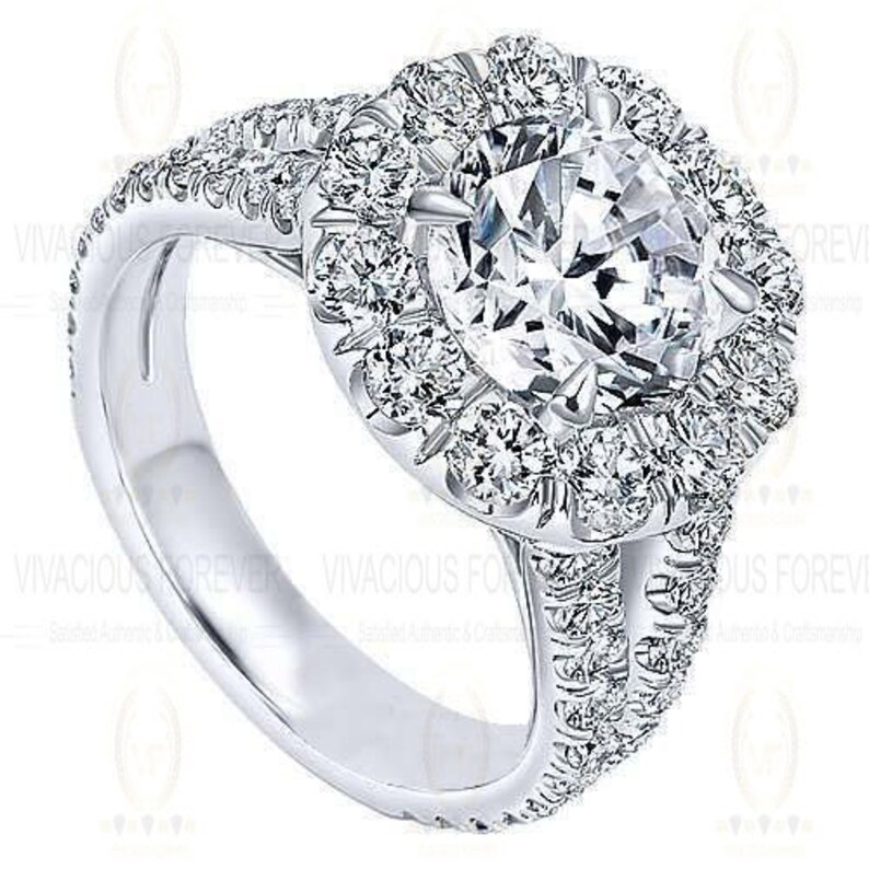 1.20CT Round Cut Cathedral Halo Ring ,DEF Forever One Colorless Moissanite Ring With 0.67CT Real Diamond On Side Engagement Ring For Her image 6