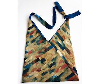 Bolso de origami grande único teñido a mano con tiras y piezas * Edredón * Diseño exclusivo * Azul Rojo Amarillo *
