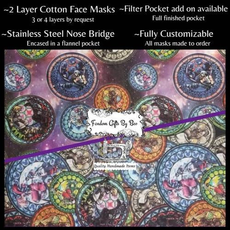 Kingdom Hearts theme fabric Handmade Washable Cotton Face Etsy