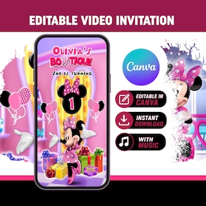 Minnie Maus Video Einladung | Oh Twodles 2.Geburtstag einladen | Bearbeitbare Canva Vorlage