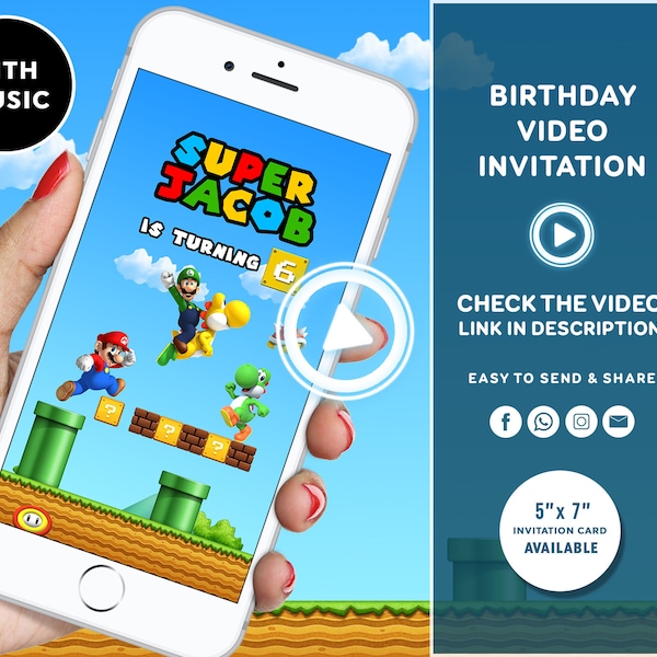 Super Mario Birthday Invitation Super Mario Invitation Super Mario Bros Invitation Super Mario Video Invitation Mario Invitation