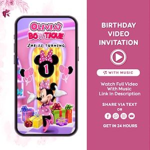 Minnie Mouse Birthday Invitation, Minnie Mouse Invitation, Oh Twodles Invitation, Minnie Mouse Video Invite, Pink Minnie Invitation