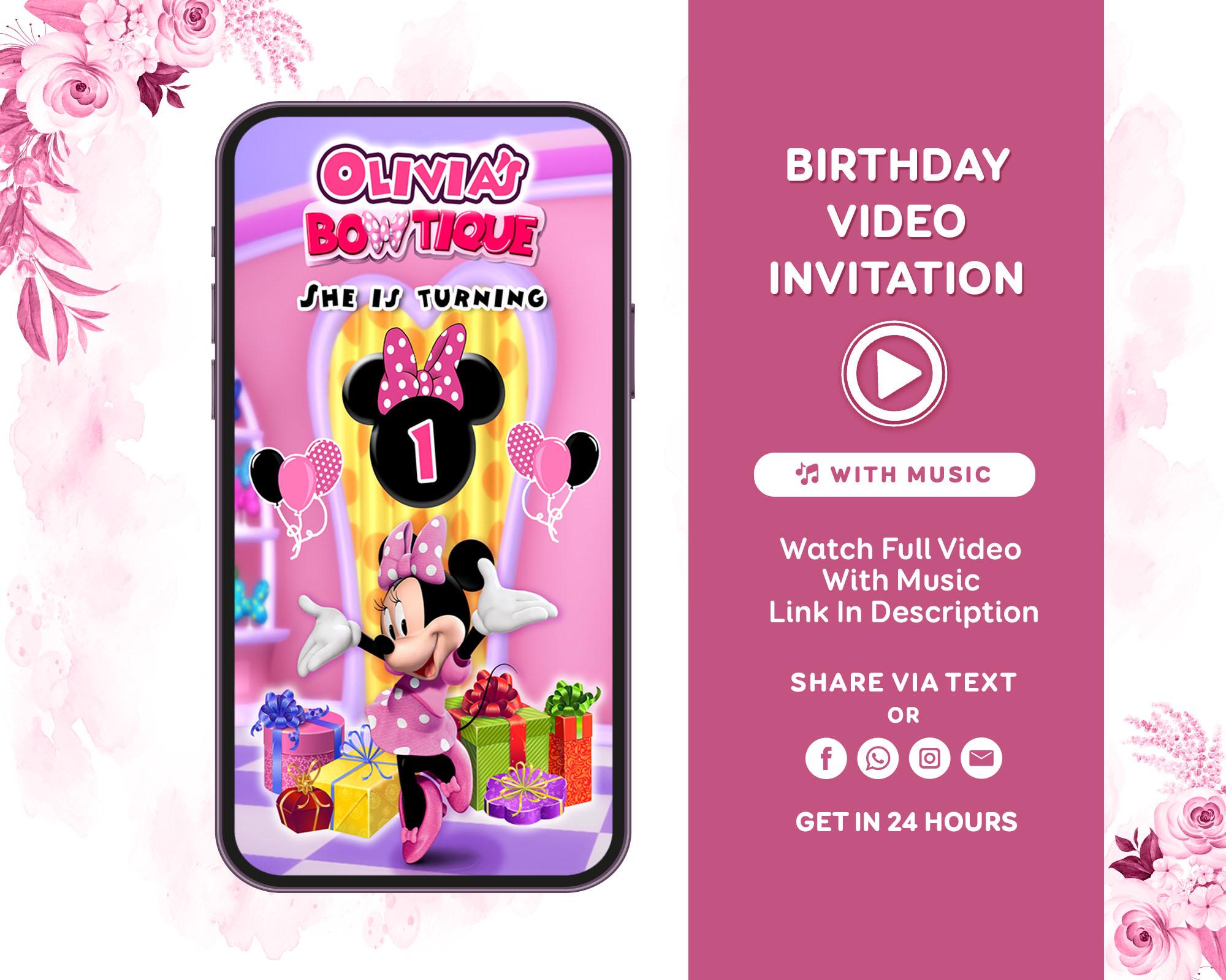 Minnie Mouse Birthday Invitation, Minnie Mouse Invitation, Oh Twodles Invitation, Minnie Mouse Video Invite, Pink Minnie Invitation