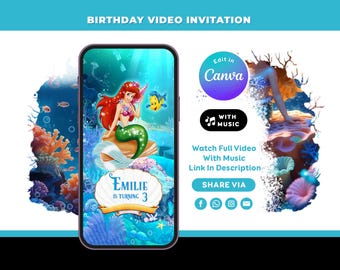 Little Mermaid Birthday Invitation Video | Editable Mermaid Party Invite | Canva Template