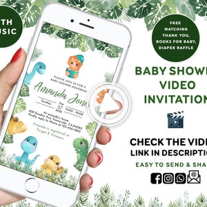 Dinosaur Baby Shower Invitation Boy Dinosaur Baby Shower Invite Dino Baby Shower Boy Baby Shower Dinosaur Baby Shower Video invitation