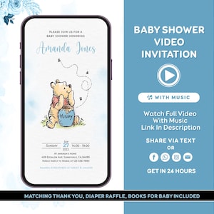 Classic Winnie the Pooh Baby Shower Invitation Oh Boy Winnie The Pooh Invitation Vintage Pooh Invitation Video Invitation