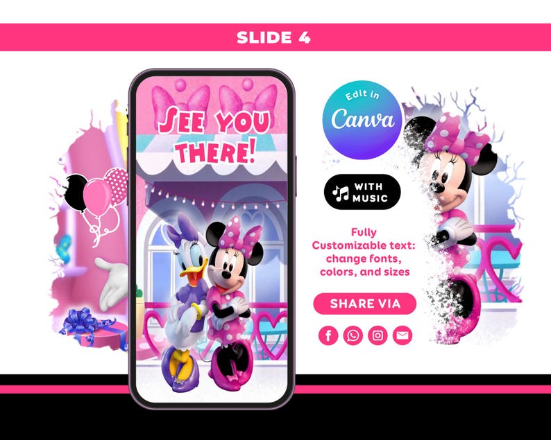 Minnie Mouse Video Invitation | Oh Twodles 2nd Birthday Invite | Editable Canva Template image 7