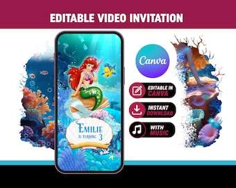 Little Mermaid Birthday Invitation Video | Mermaid Party Invite | Editable Canva Template