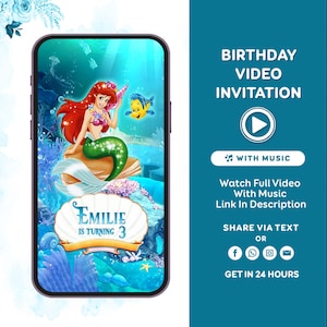 Faire-part petite sirène Faire-part d'anniversaire petite sirène Faire-part d'anniversaire Ariel Faire-part vidéo petite sirène