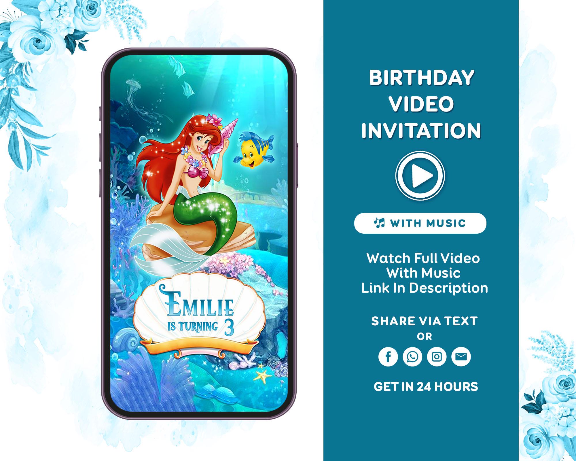 Little Mermaid Invitation Little Mermaid Birthday Invitation Ariel Birthday Invitation Little Mermaid Party Invite Video Invitation