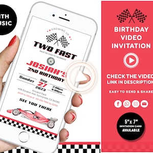 TWO Fast Birthday Invitation TWO Fast Video Invitation Race Car 2nd Birthday Invite Red Race Car Birthday Vintage Racecar invitation