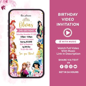 Invitación de cumpleaños de princesa, invitación de princesa, invitación de princesa de Disney, invitación de celebración real, invitación de video de princesa