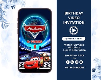 Cars Birthday Invitation, Cars Invitation, Lightning Mcqueen Invitation, Cars Video Invitation, Wheels Invitation, Kids Birthday Invitation