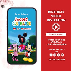 Mickey Mouse Invitation, Mickey video invitation, Mickey Mouse Invite, 1st Birthday Invitation, Mickey Party Animated Invitation