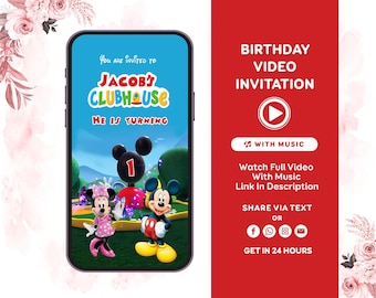 Mickey Mouse Invitation, Mickey video invitation, Mickey Mouse Invite, 1st Birthday Invitation, Mickey Party Animated Invitation
