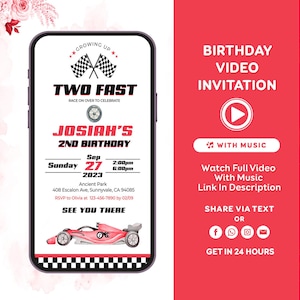 TWO Fast Birthday Invitation TWO Fast Video Invitation Race Car 2nd Birthday Invite Red Race Car Birthday Vintage Racecar invitation