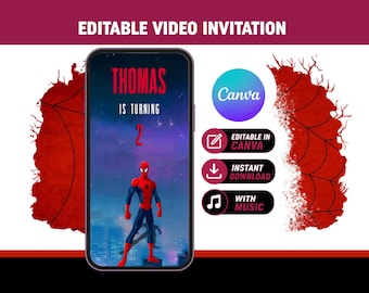 Spiderman Birthday Video Invitation | Superhero Invite | Editable Canva Template