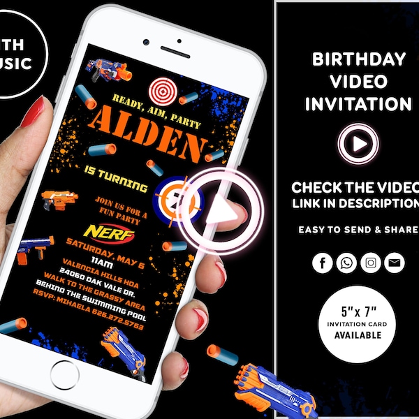 Dart Gun Invitation Dart Gun Birthday Invitation Dart Gun Party Invite Nerf Invite Nerf Birthday Invitation Personalized video Invite