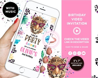 Party Animals Birthday Invitation Wild One Animals Invitation Zoo Safari Animals invitation Jungle Birthday Invite Wild One Video Invitation