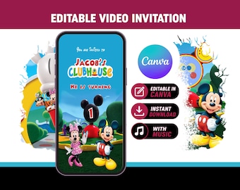 Mickey Mouse Birthday Invitation Video | 1st Birthday Invite | Editable Canva Template