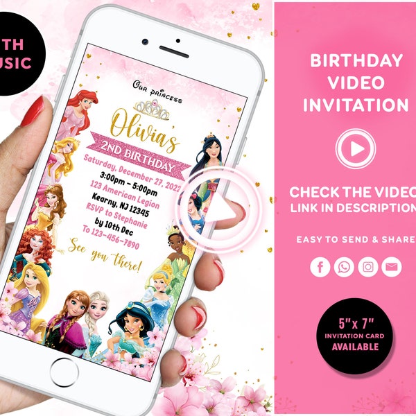 Little Princess Birthday Invitation princess birthday video invitation Princess Digital Invitation Girl Princess Birthday Invitation