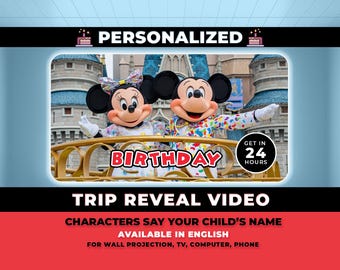Vídeo personalizado de revelación de viaje a Disney / Mensaje sorpresa de Mickey y Minnie / Viaje mágico de cumpleaños