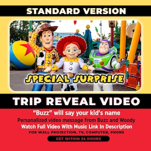 Personalized Toy Story Disney Trip Surprise Reveal Video, Custom Message from Woody and Buzz, Theme Park Florida, California, Paris