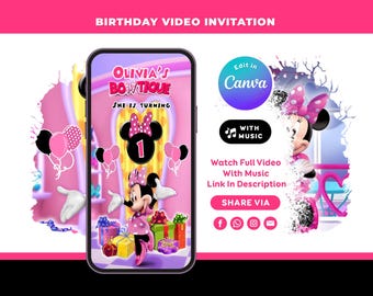 Editable Pink Minnie Mouse Invitation | Oh Twodles 2nd Birthday Invite | Canva Template