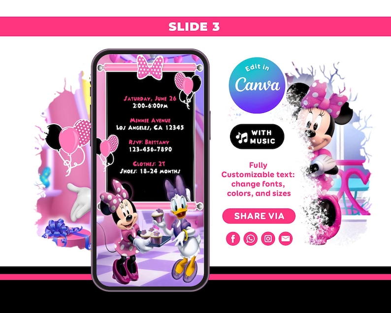 Minnie Mouse Video Invitation | Oh Twodles 2nd Birthday Invite | Editable Canva Template image 6