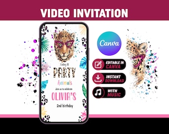 Wild One Animals Birthday Invitation Video | Safari Jungle Party Invite | Editable Canva Template
