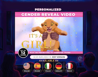 Video per la rivelazione del sesso del bambino a tema Re Leone / Annuncio video personalizzato "È una bambina"
