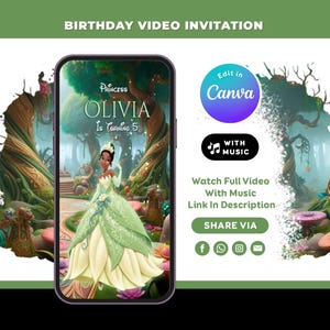 Princess Tiana Birthday Invitation Video | Editable Canva Template | Princess and Frog Invite