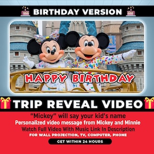 Personalized Surprise Trip Reveal Video, Custom Message from Mickey and Minnie, Birthday Surprise Trip Reveal, Magical Trip Reveal