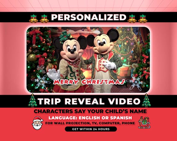 Personalized Surprise Trip Reveal Video, Custom Message from Mickey and Minnie Mouse, Christmas Surprise Trip Reveal, Magical Trip Reveal
