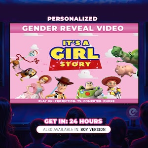 Vídeo de revelación de género de Toy Story / Vídeo personalizado para anunciar que es niña / Niño o niña imagen 1