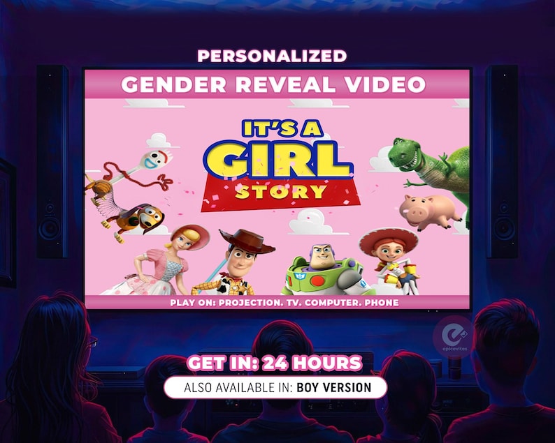 Vídeo de revelación de género de Toy Story / Vídeo personalizado para anunciar que es niña / Niño o niña imagen 1