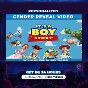 性別発表ムービー、性別発表ビデオ発表、男の子の性別発表ビデオ、トイストーリーの男の子か女の子の性別発表、男の子です