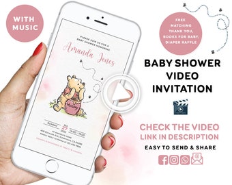Classic Winnie the Pooh Baby Shower Invitation Oh Girl Winnie The Pooh Invitation Vintage Pooh Invitation Video Invitation
