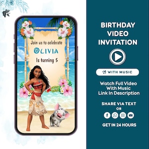 Moana Einladung, Moana Geburtstagseinladung, Hawaiianische Moana Geburtstag einladen, Moana Video Einladung, Kinder Geburtstagseinladung