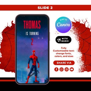Spiderman Birthday Video Invitation | Superhero Invite | Editable Canva Template image 5