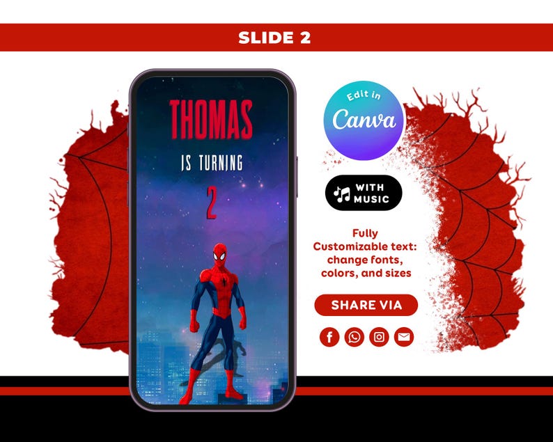 Spiderman Birthday Video Invitation | Superhero Invite | Editable Canva Template image 5