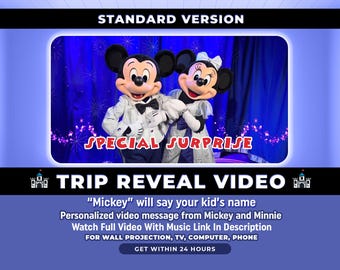 Personalized Surprise Trip Reveal Video, Custom Message from Mickey and Minnie, Magical Trip Reveal, Theme Park Florida California Paris