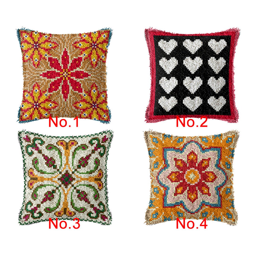 43x43cm Latch Hook Cushion Autumn Rosette Preprinted Color Canvas