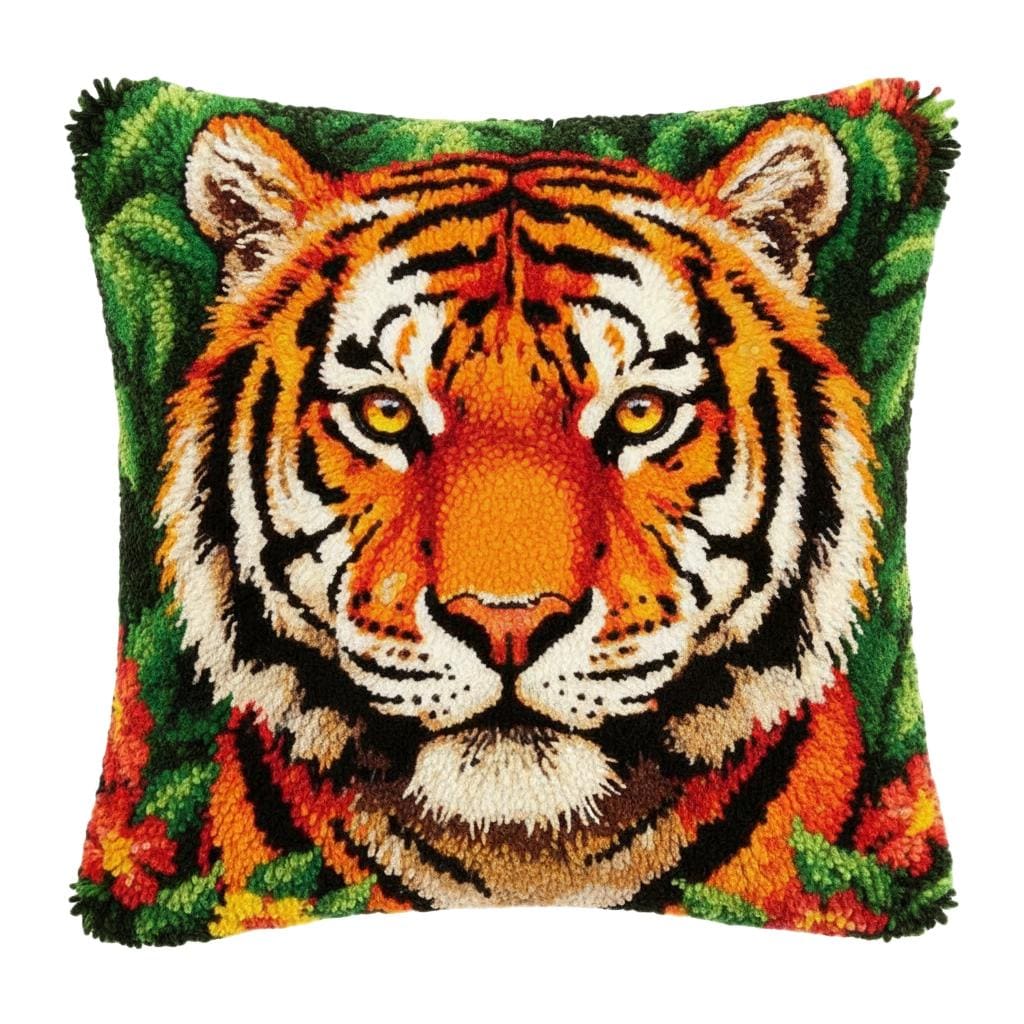 Tiger Face Latch Hook Kit Wild Animal Pillow Cover Jungle Big Cat Tiger Face Latch Hook Kit Wild Animal Pillow Cover Jungle Big Cat