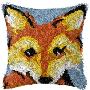 43x43cm Latch Hook Cushion Cat Dog Fox Pre-Printed Canvas Acrylic Yarn Pillow Case Crochet Cushion Hobby & Crafts