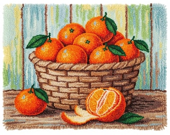 Orange Basket Latch Hook Kits DIY Rug Making Kit Pre-Printed Canvas 75x55cm