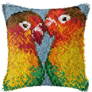43x43cm Latch Hook Cushion Birds with Love Pre-Printed Canvas Acrylic Yarn Pillow Case Crochet Cushion Hobby & Crafts