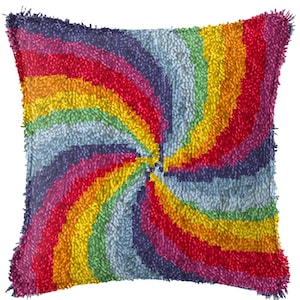 43x43cm Latch Hook Cushion Rainbow Pre-Printed Color Canvas Acrylic Yarn Pillow Case Crochet Cushion Arts & Crafts