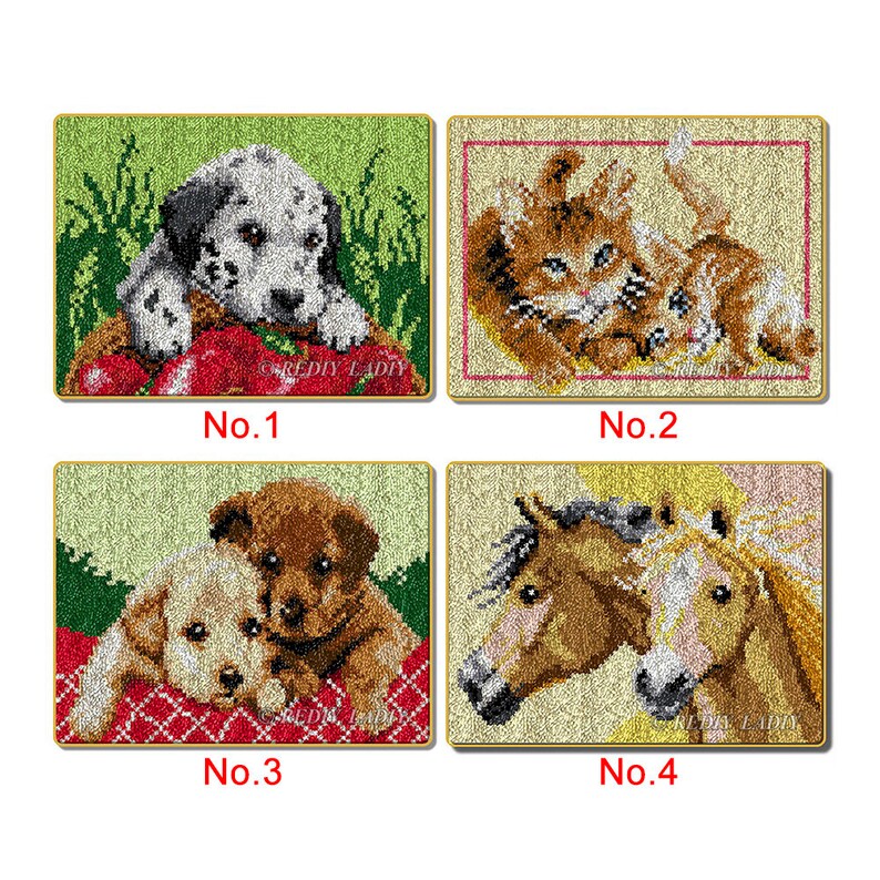 Latch Hook Rug Kits Animals Twins Plush Floor Mat PrePrinted Etsy